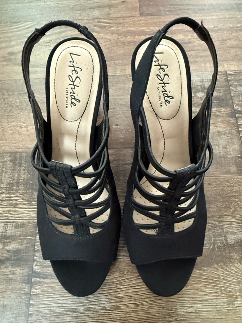 Life Stride Black Strappy Slingback Heels - Women’s Size 7.5